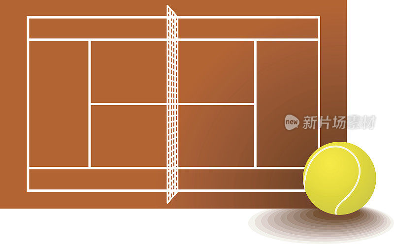 黄色的网球站在一个插图网球场旁边