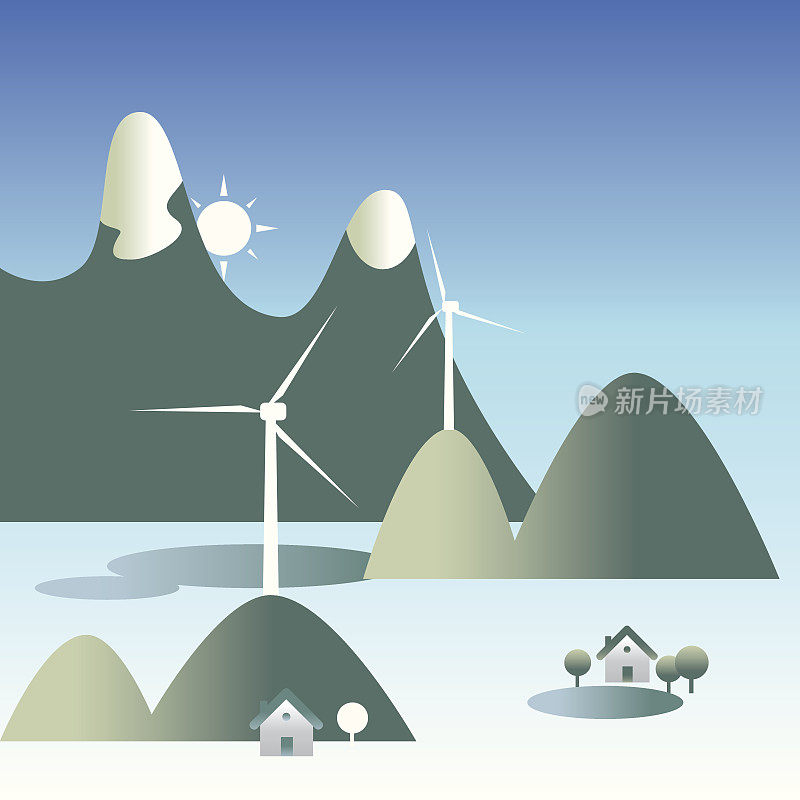 山脉和风力涡轮机