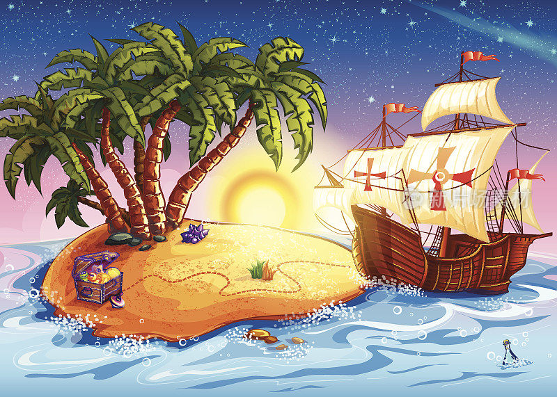 金银岛与船的插图
