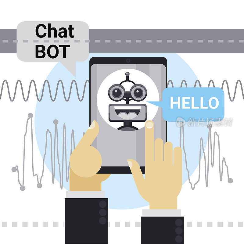 人与聊天机器人在手机上聊天，机器人虚拟协助元素的网站或移动应用程序