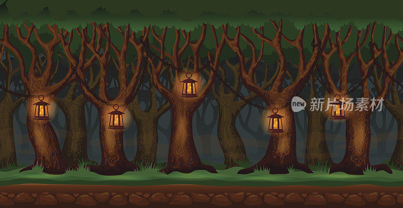 卡通森林夜景视频游戏背景