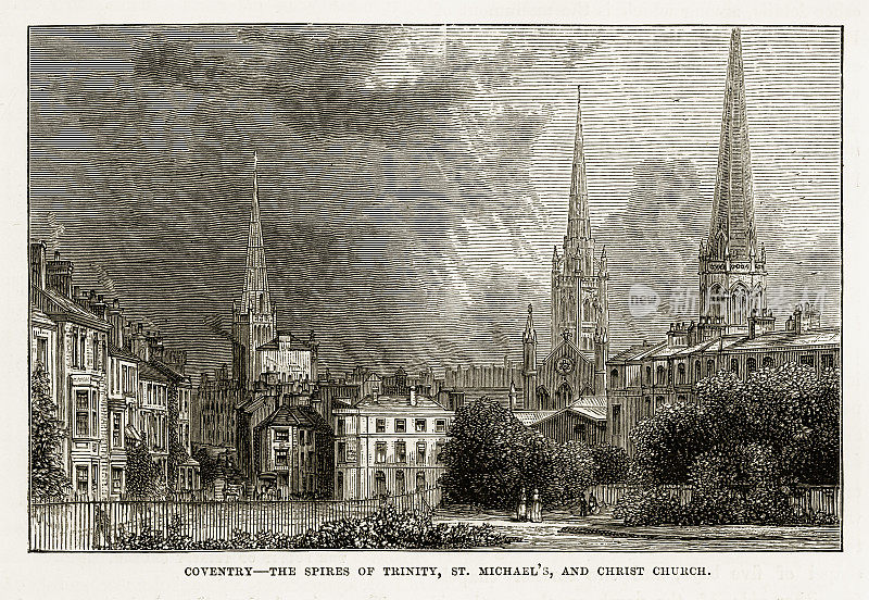 英国沃里克郡利奇菲尔德考文垂维多利亚时代版画(1840年