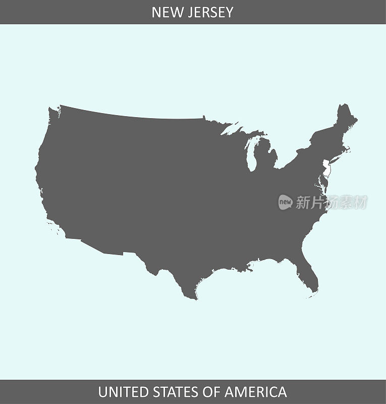 新泽西地图矢量轮廓灰色背景