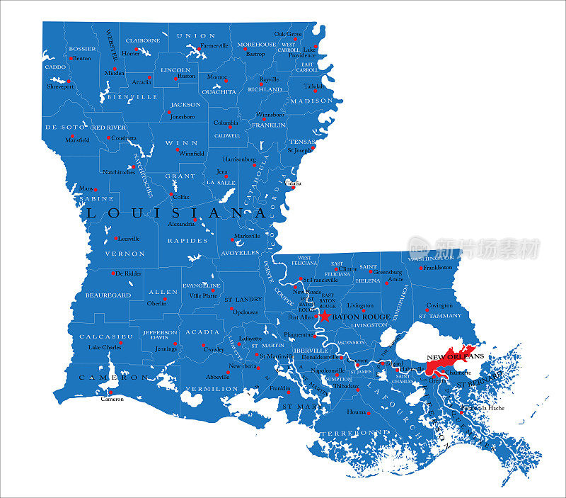 路易斯安那州政治地图