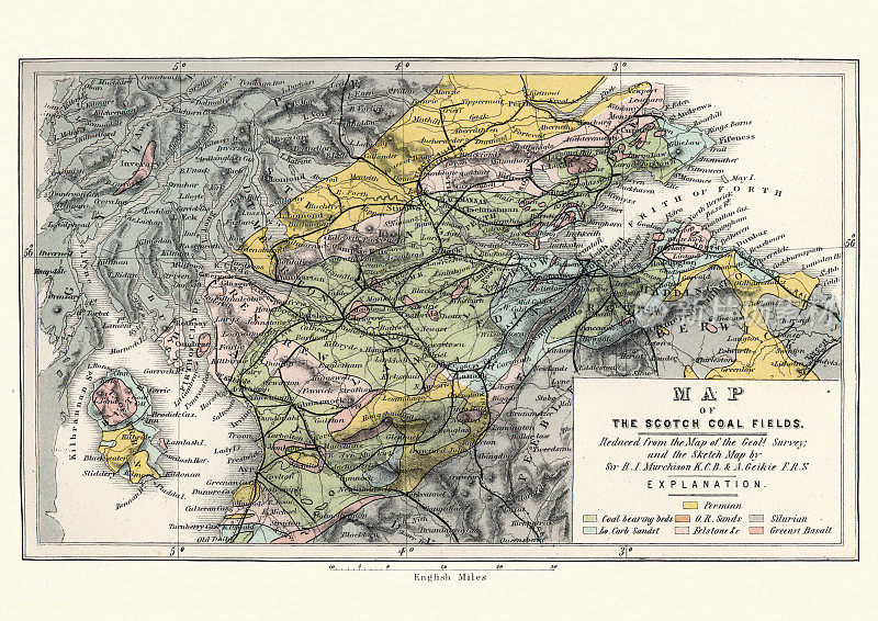 苏格兰煤田的古董地图，19世纪