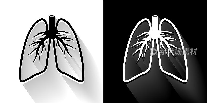 肺黑色和白色图标与长影子