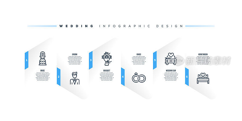 信息图表设计模板与婚礼的关键字和图标