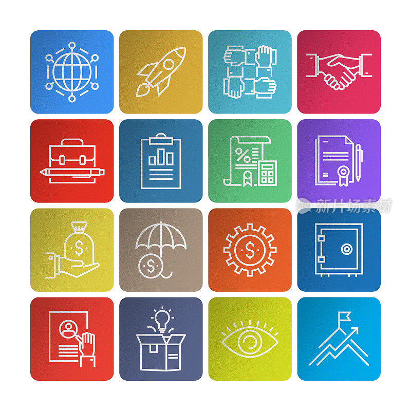 一组业务相关的线路图标。简单的轮廓图标。