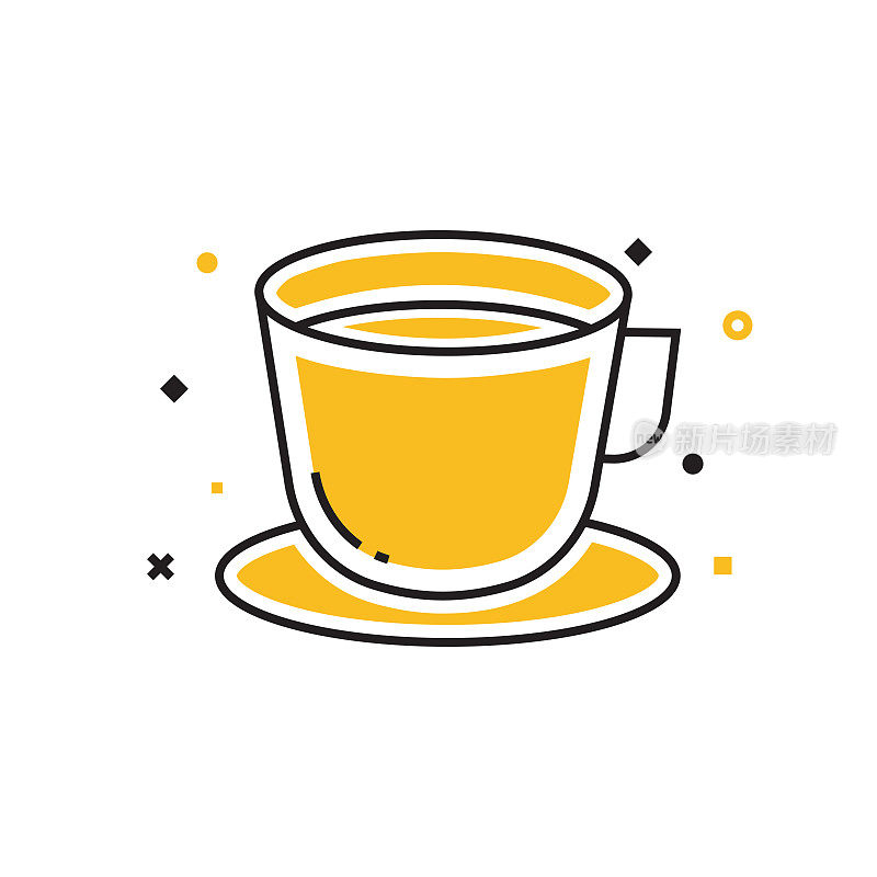咖啡平面线图标,轮廓矢量符号插图。