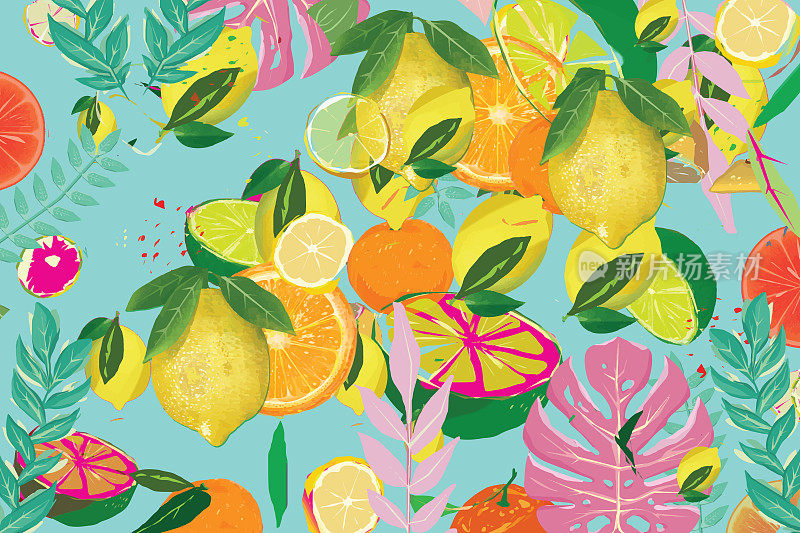 柑橘类水果背景-柠檬和橙子
