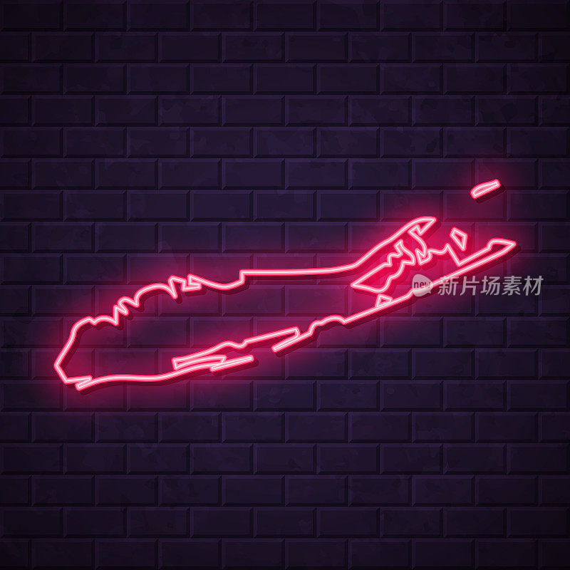 长岛地图-发光的霓虹灯在砖墙的背景