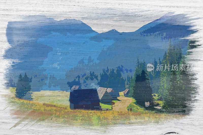 日出时的乔乔洛夫斯卡山谷，塔特拉山脉，水彩画