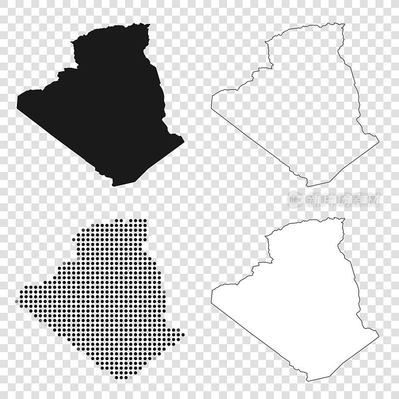 阿尔及利亚地图设计-黑色，轮廓，马赛克和白色
