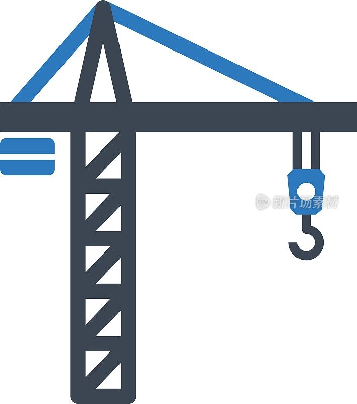 吊钩概念矢量图标设计，土木工程和白色背景上的建筑符号，可移动的建筑升降机图形