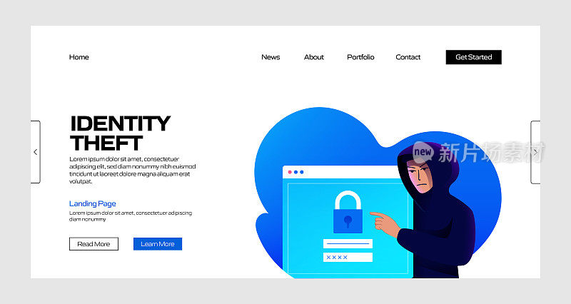 身份盗窃概念矢量插图登陆页模板，网站横幅，广告和营销材料，在线广告，业务演示等。
