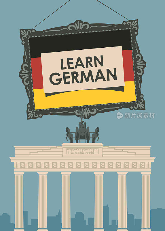 在勃兰登堡门学习德语的横幅