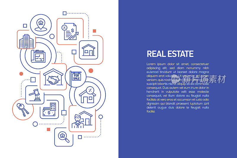 房地产概念,房地产矢量插图与图标
