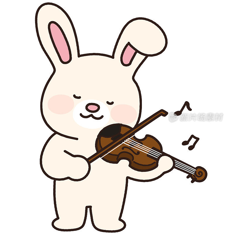 可爱的小白兔拉着小提琴勾勒
