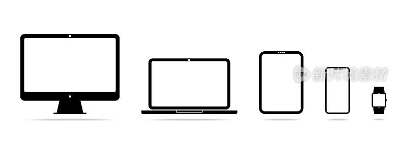 智能手机、平板电脑、笔记本电脑、智能手表等设备图标