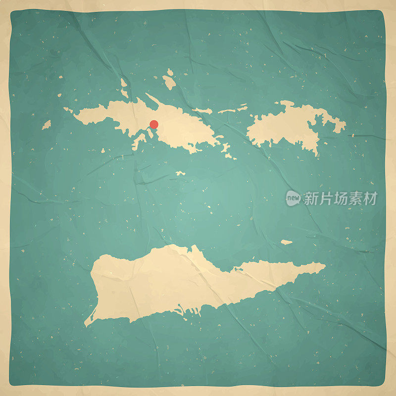 美属维尔京群岛地图复古风格-旧纹理纸
