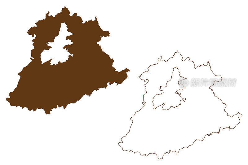 特里尔-萨尔堡地区(德意志联邦共和国，莱茵兰-普法尔茨州)地图矢量插图，潦草素描特里尔-萨尔堡地图