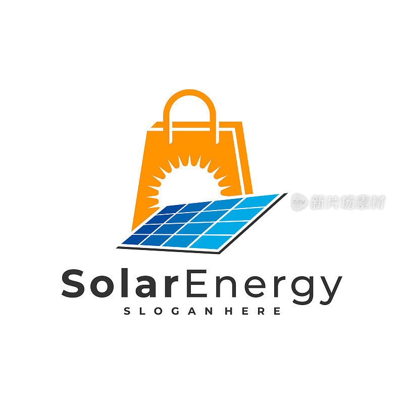 商店太阳能标志矢量模板，创意太阳能电池板能源标志设计概念