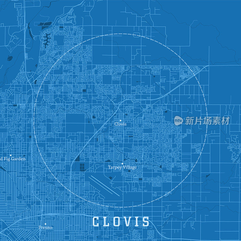 克洛维斯CA城市矢量道路地图蓝色文本