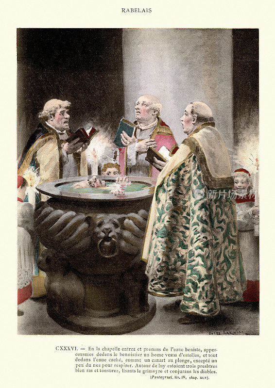 拉伯雷的《巨人》和《潘塔格鲁埃尔》，三个牧师从魔法书中对魔鬼施咒