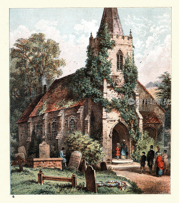 19世纪维多利亚时代的传统英国教区教堂