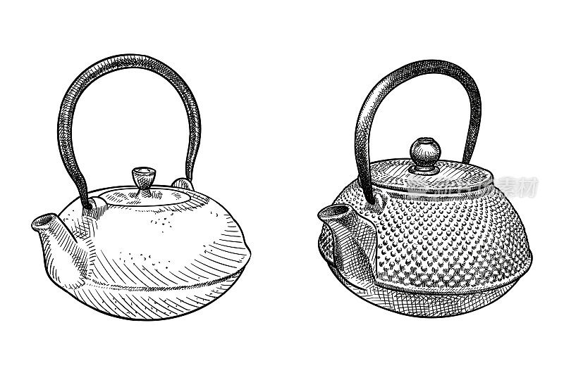 矢量绘图的日本风格茶壶