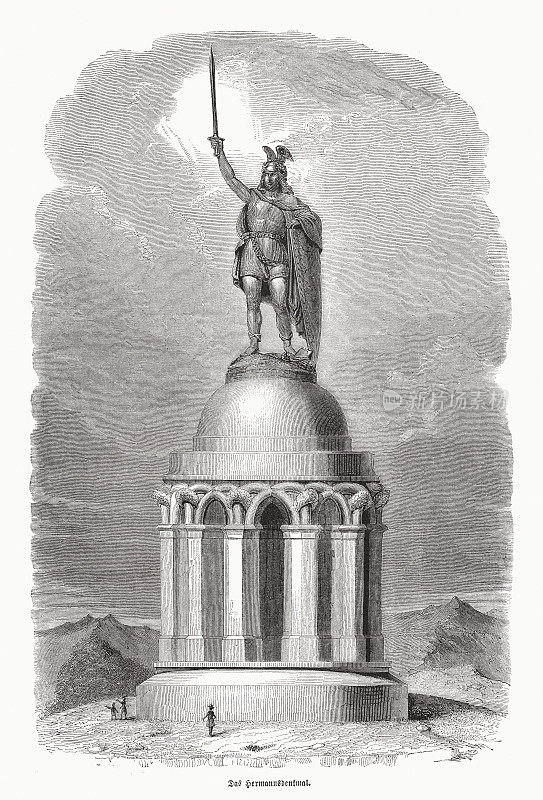 赫尔曼纪念碑，条顿堡森林，德国，木版画，出版于1870年
