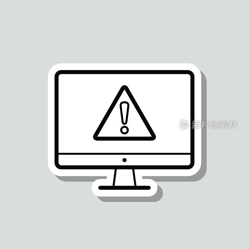 台式电脑有危险警告注意。图标贴纸在灰色背景