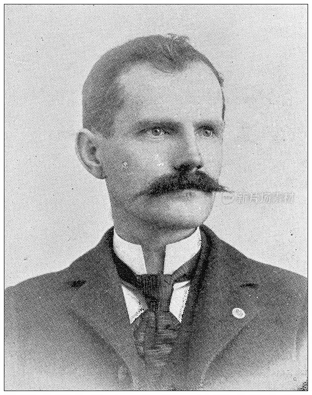 1898年，来自堪萨斯州劳伦斯的古董照片:查斯・H・塔克，地区法院书记官