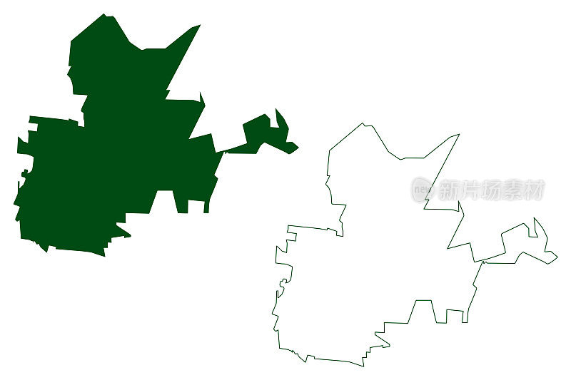圣佩德罗德拉斯科洛尼亚自治市(科阿韦拉德萨拉戈萨自由和主权国家，墨西哥，美国墨西哥)地图矢量插图，涂鸦素描圣佩德罗地图