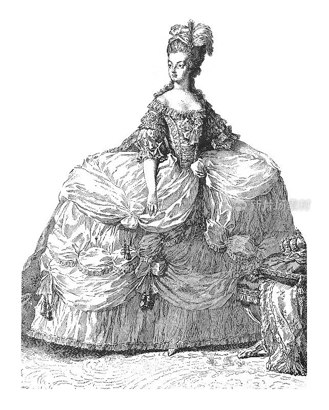 法国女王玛丽安托瓦内特Josèphe珍妮-古董雕刻插图孤立在白色背景