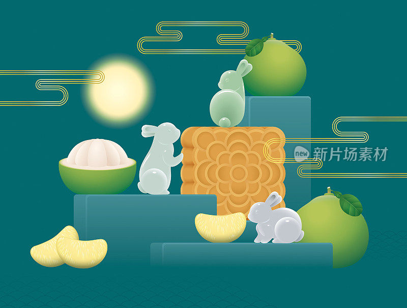 中秋节庆典用玉兔和柚子装饰