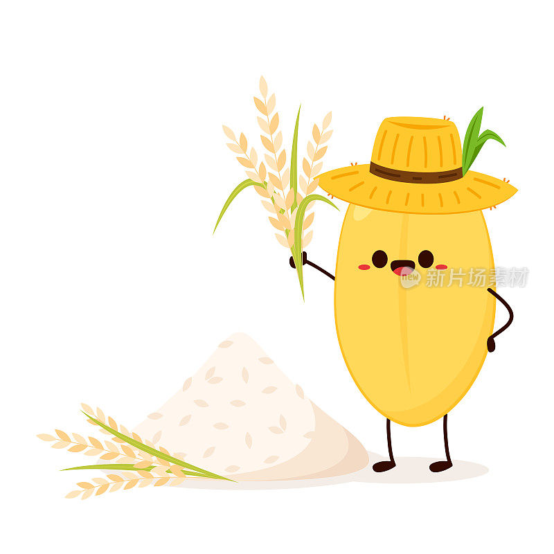 米字设计。白色背景上的水稻矢量。水稻种子。农民帽向量。一堆大米。