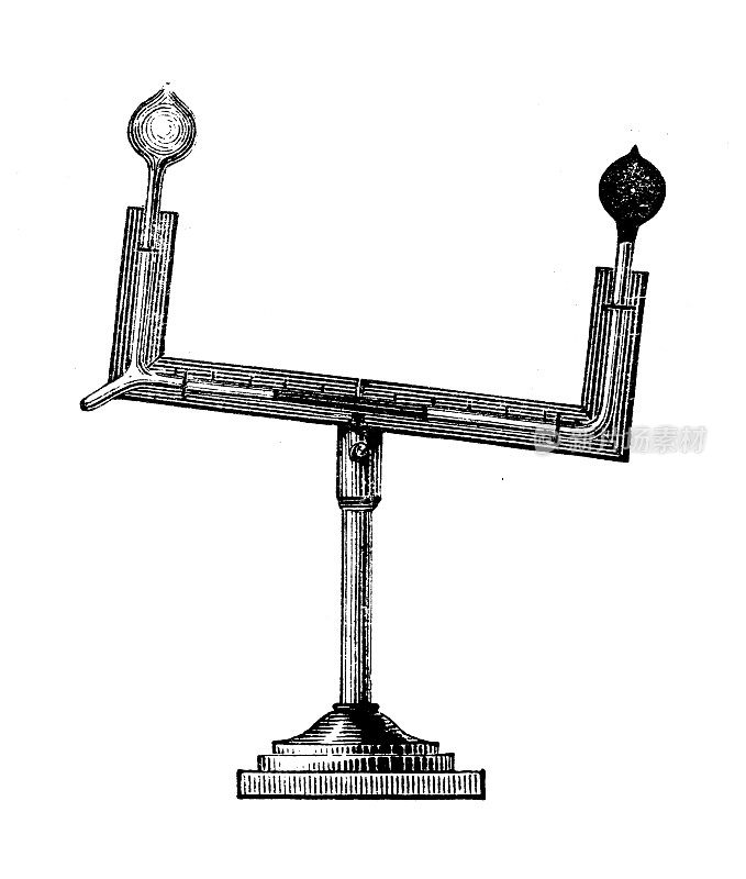 古董插图，物理原理和实验，热量和温度:差示温度计(莱斯利)