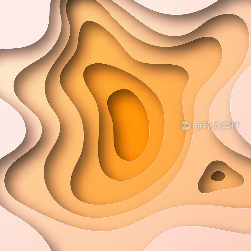 剪纸背景-橙色抽象波浪形状-新潮的3D设计