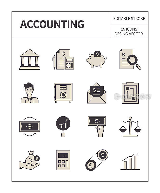 会计图标集简单的外观和丰富多彩的设计。