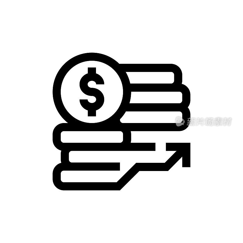 预算线图标，设计，像素完美，可编辑的笔画。货币，硬币，会计，投资。