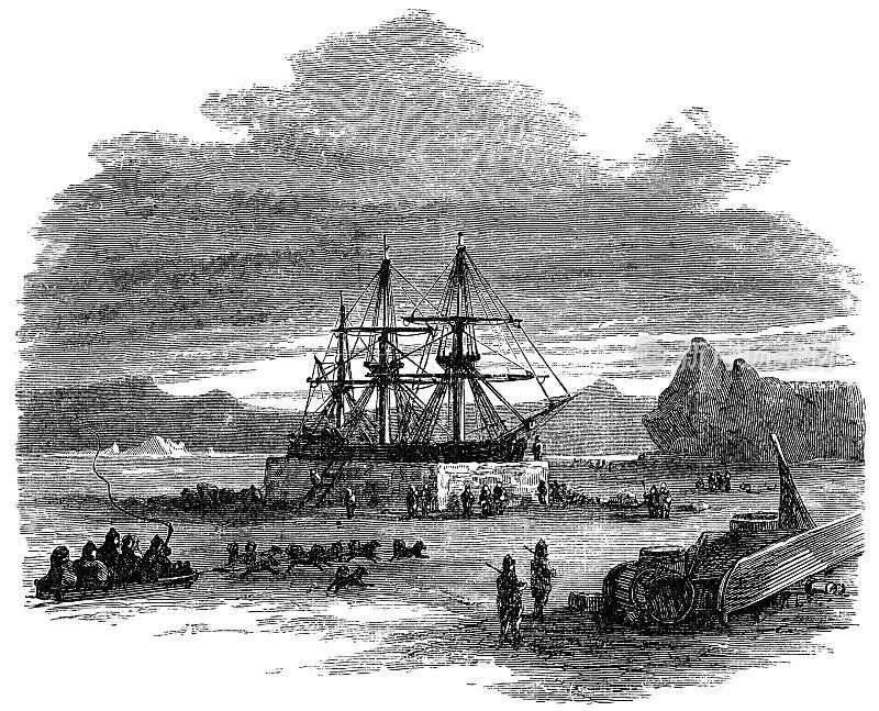 19世纪，乔治・亨利捕鲸船在加拿大巴芬岛过冬