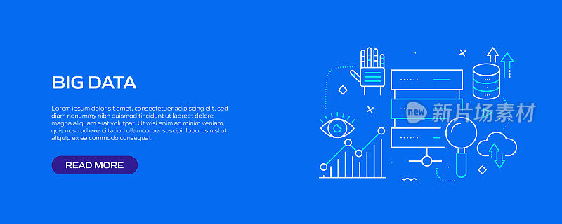 大数据相关的线条风格横幅设计网页，标题，宣传册，年度报告和书籍封面