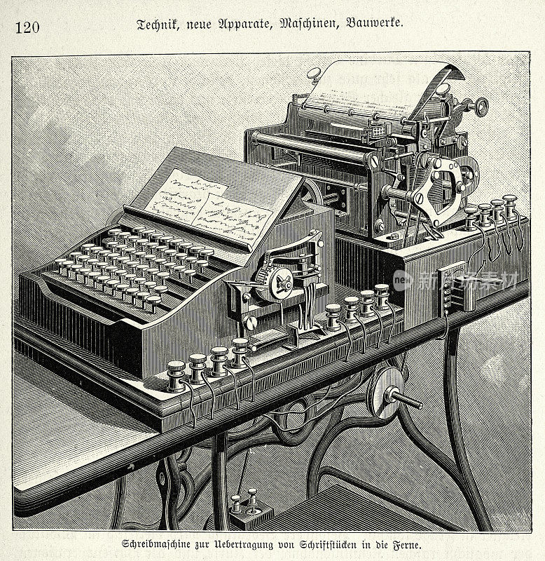 打字机用于远距离传输文字，19世纪90年代，19世纪历史技术
