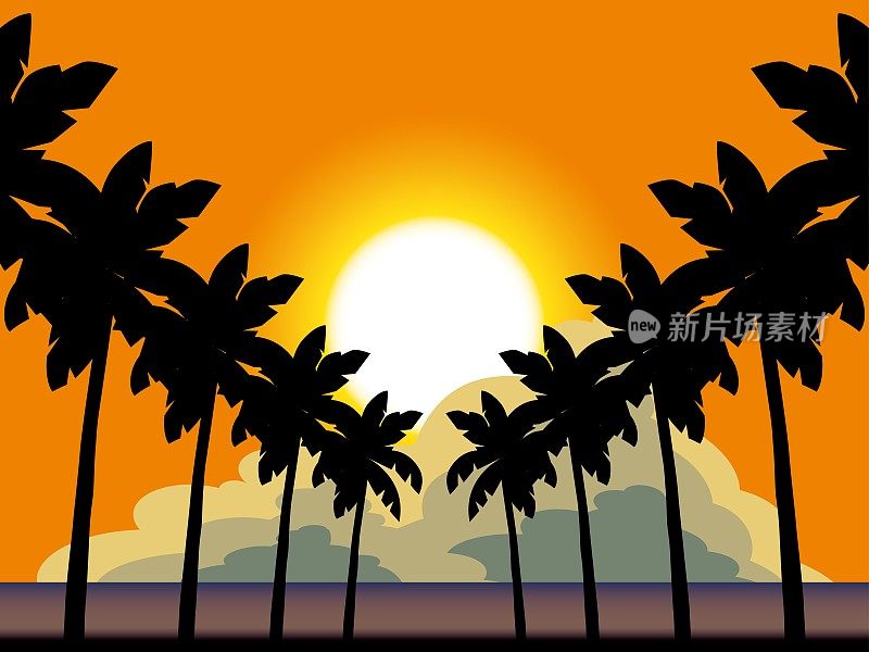 海、日落、云彩、棕榈树