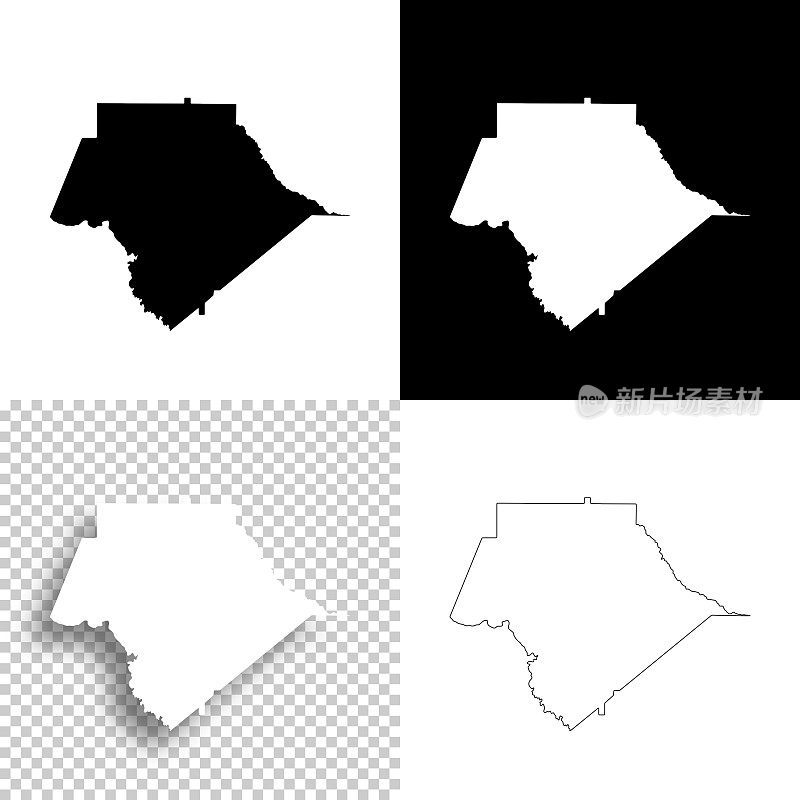 克劳福德县，乔治亚州。设计地图。空白，白色和黑色背景