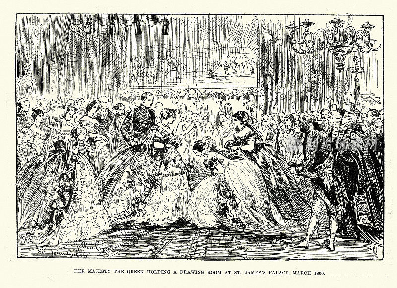 19世纪维多利亚时代，1860年，维多利亚女王在圣詹姆斯宫的客厅里