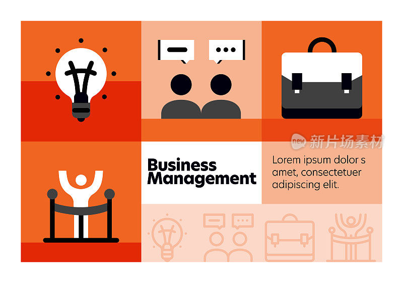 企业管理线图标集和横幅设计。