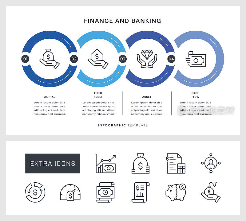 金融和银行信息图表设计与线图标
