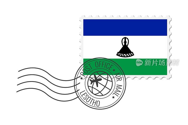莱索托邮票。明信片矢量插图与莱索托国旗孤立的白色背景。